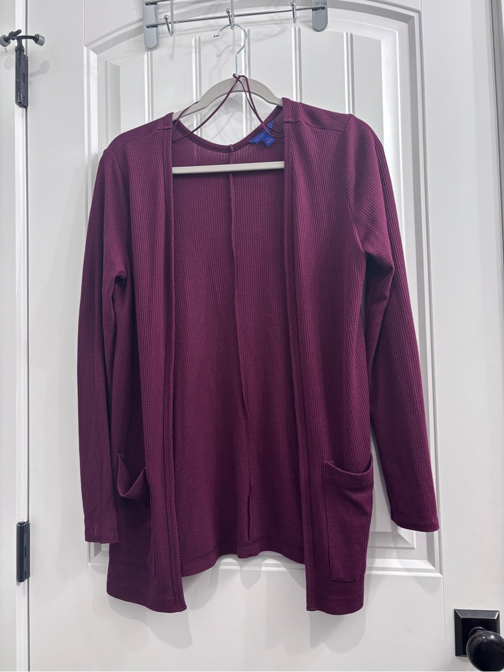 Aeropostale Open-Front Ribbed Cardigan in Wine